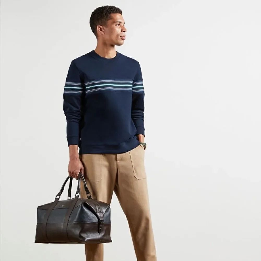 Ted Baker London Sumo Crewneck Sweatshirt Navy Blue Striped Long Sleeve